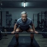 older man holing a barbell