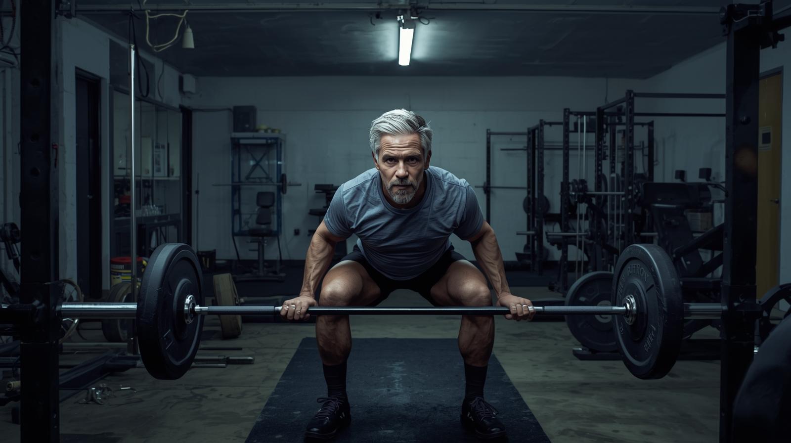 older man holing a barbell
