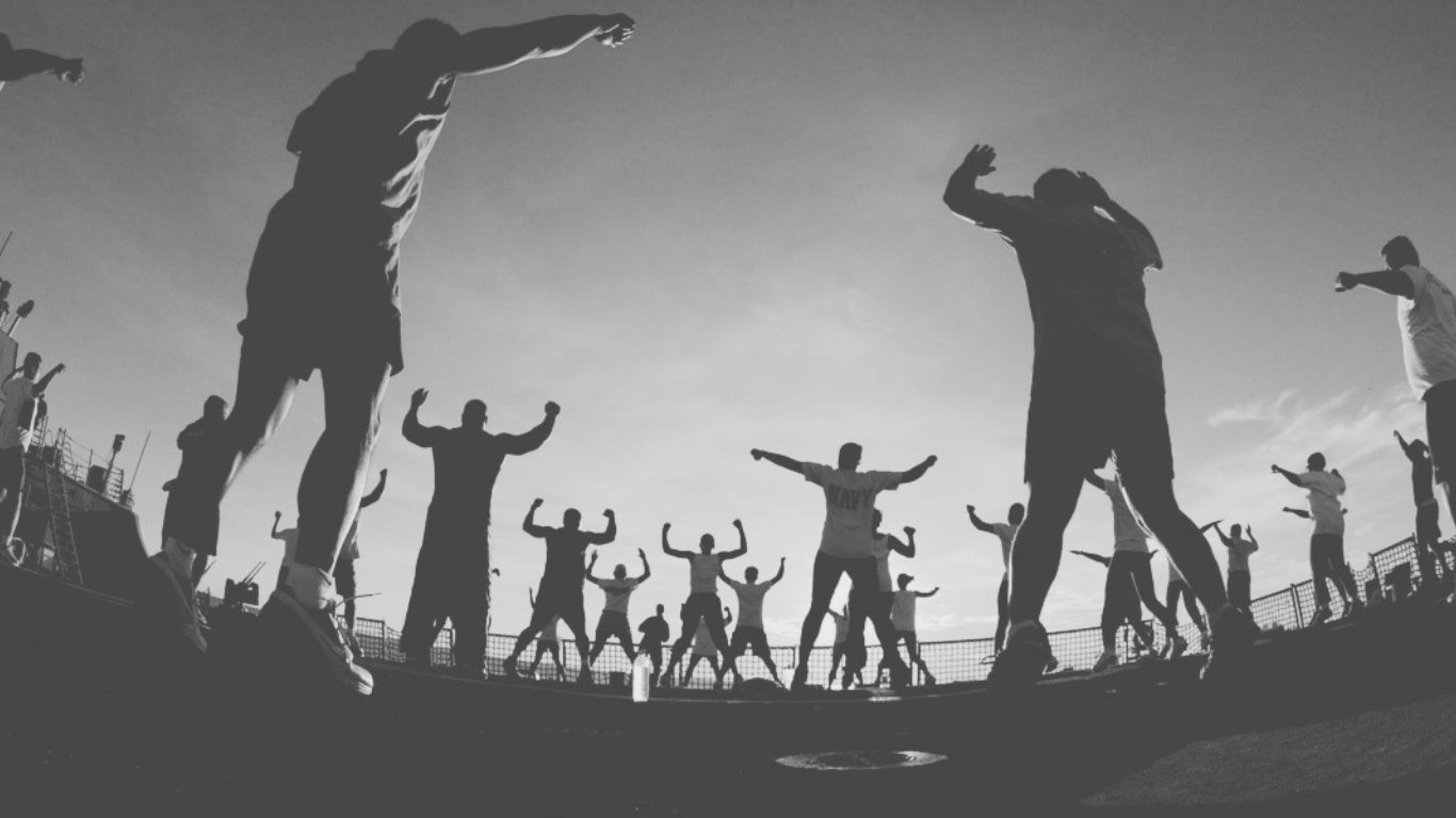 black & white group workout image