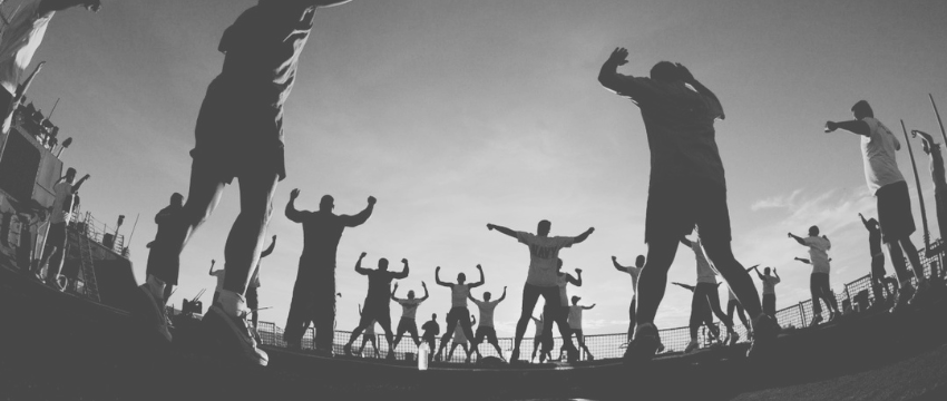 group workout in black and white