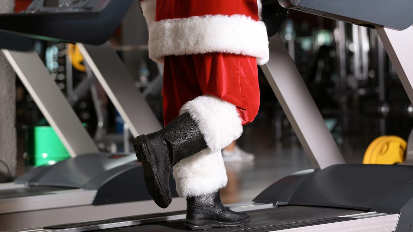 santa running on a treadmill