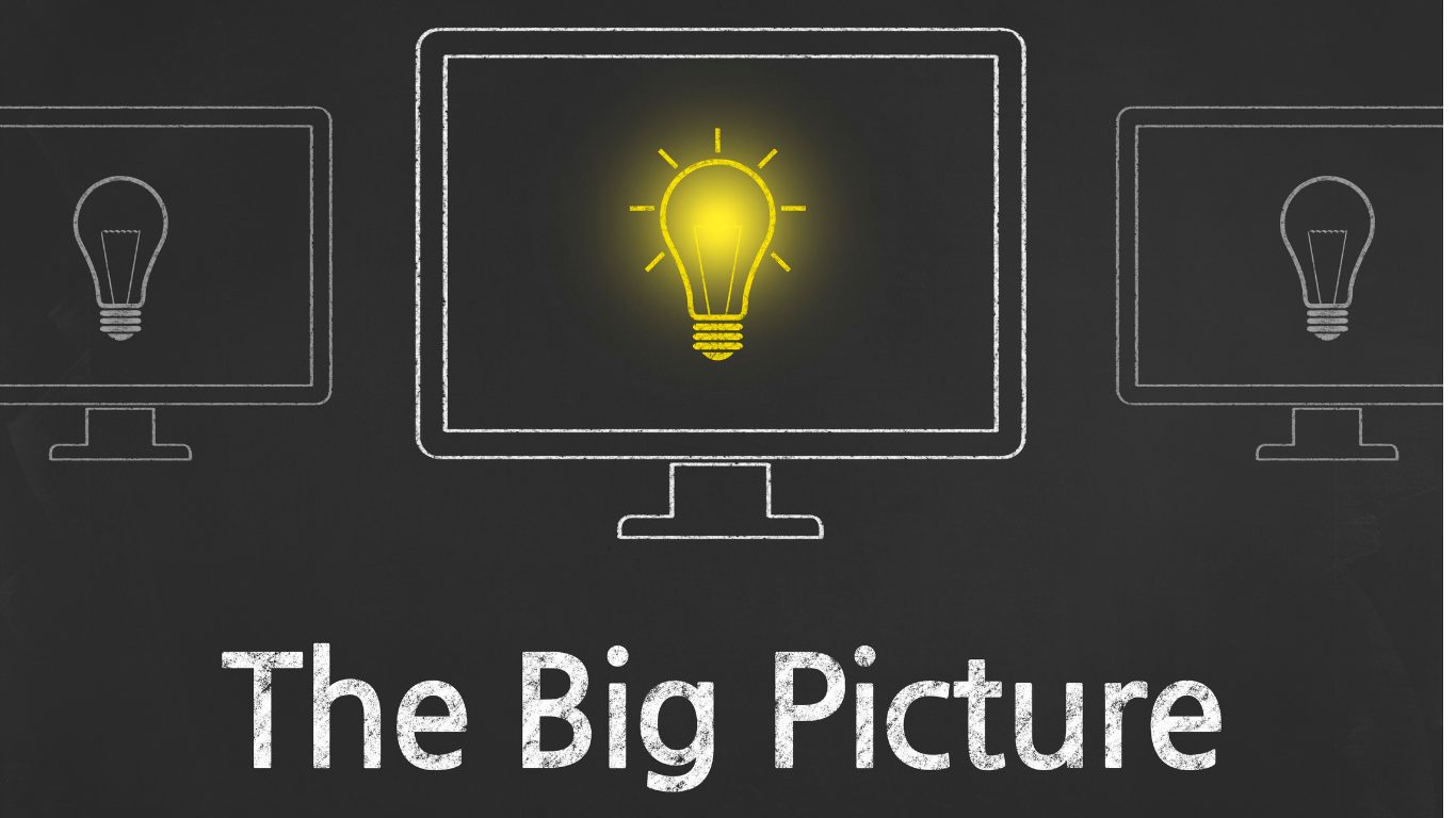 chalk board with 'the big picture' written on it.