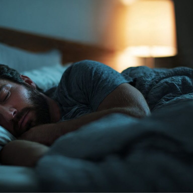 man sleeping in a bed