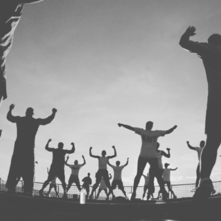 group workout in black and white
