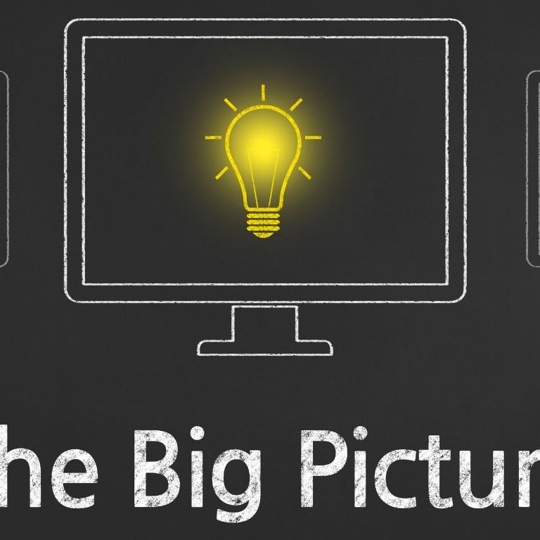 chalk board with 'the big picture' written on it.